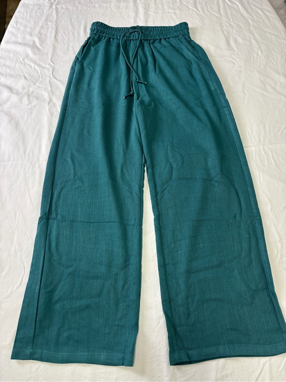 HALARA Teal Elastic Waist Wide-Leg Pants